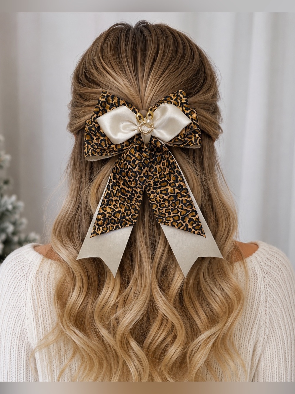Hand crafted Leopard Print Hair Bow With Bunny Pendant